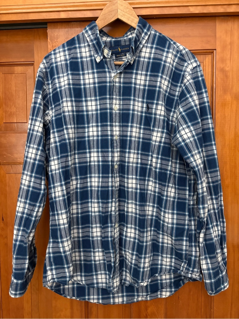 Ralph Lauren Indigo Oxford Blue Plaid Button Down Long Sleeve Shirt Size Large